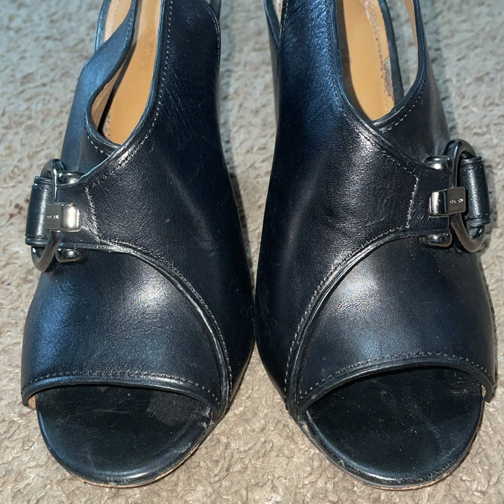 COACH black peep toe buckle Slingback stacked heals - Picture 3 of 9